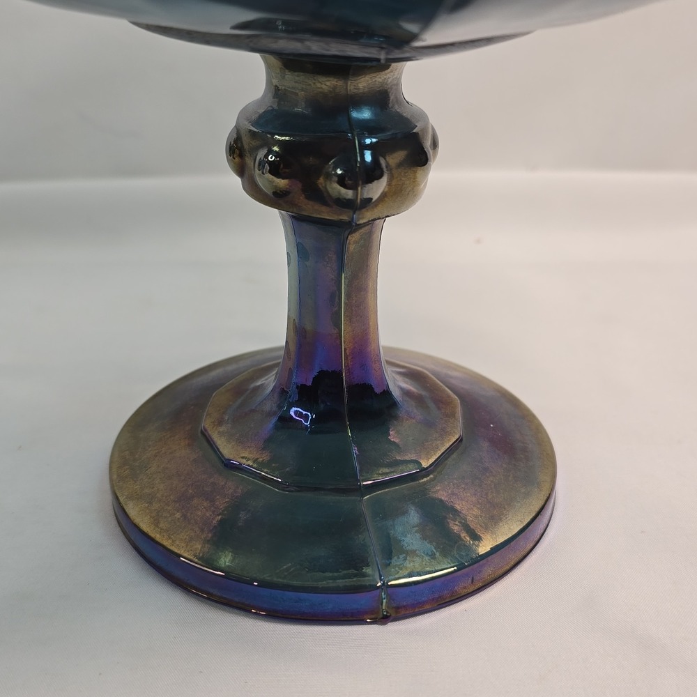 Vintage Indiana Glass Blue Carnival Glass Pedestal Compote Centerpiece Bowl - Picture 4 of 5